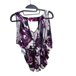 Guess Purple and Black Asymmetrical Sleeveless Blouse